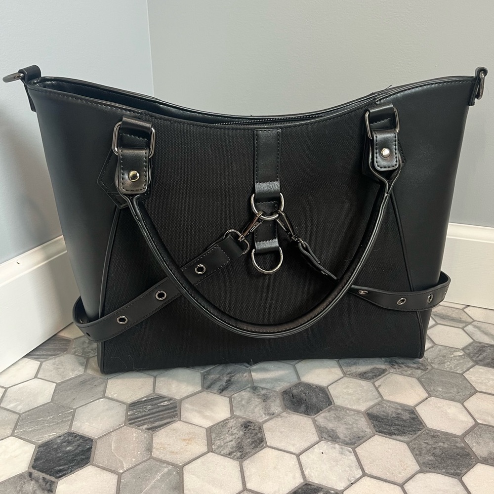 In Oblivion We Trust Black Harness Tote Purse